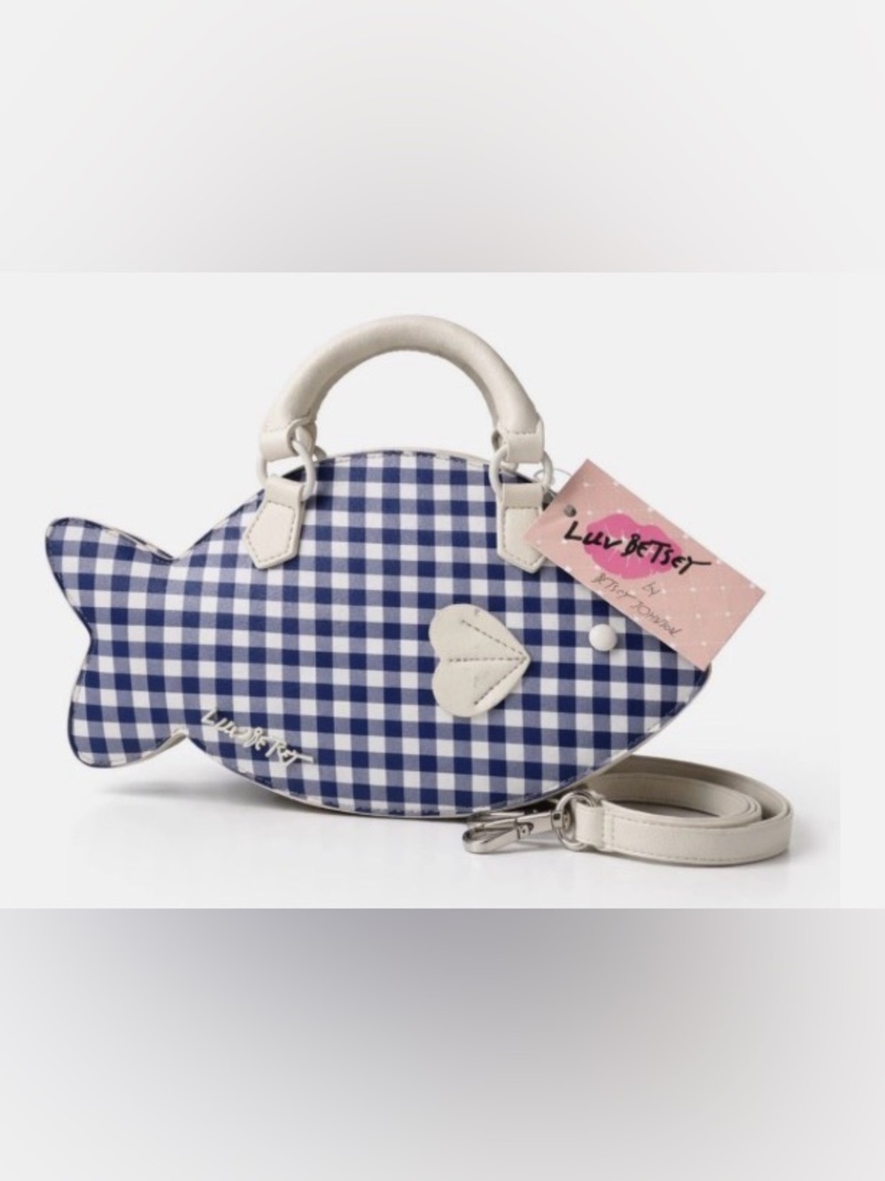 Betsey Johnson Fish Gingham Crossbody Bag Blue White Novelty NWT Plaid